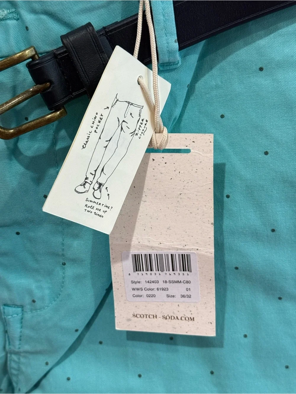 New Scotch&Soda 36/32 “Stuart” light Blue Reg Slim Fit Polka Dot Chino 557